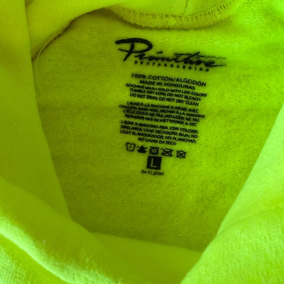 Primitive Hoodie Neon Yellow LARGE NEW - Picture 3 of 5